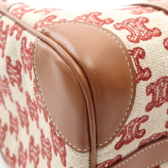 Celine Triomphe Handbag Canvas Leather Ivory White Red Brown - Picture 5 of 6